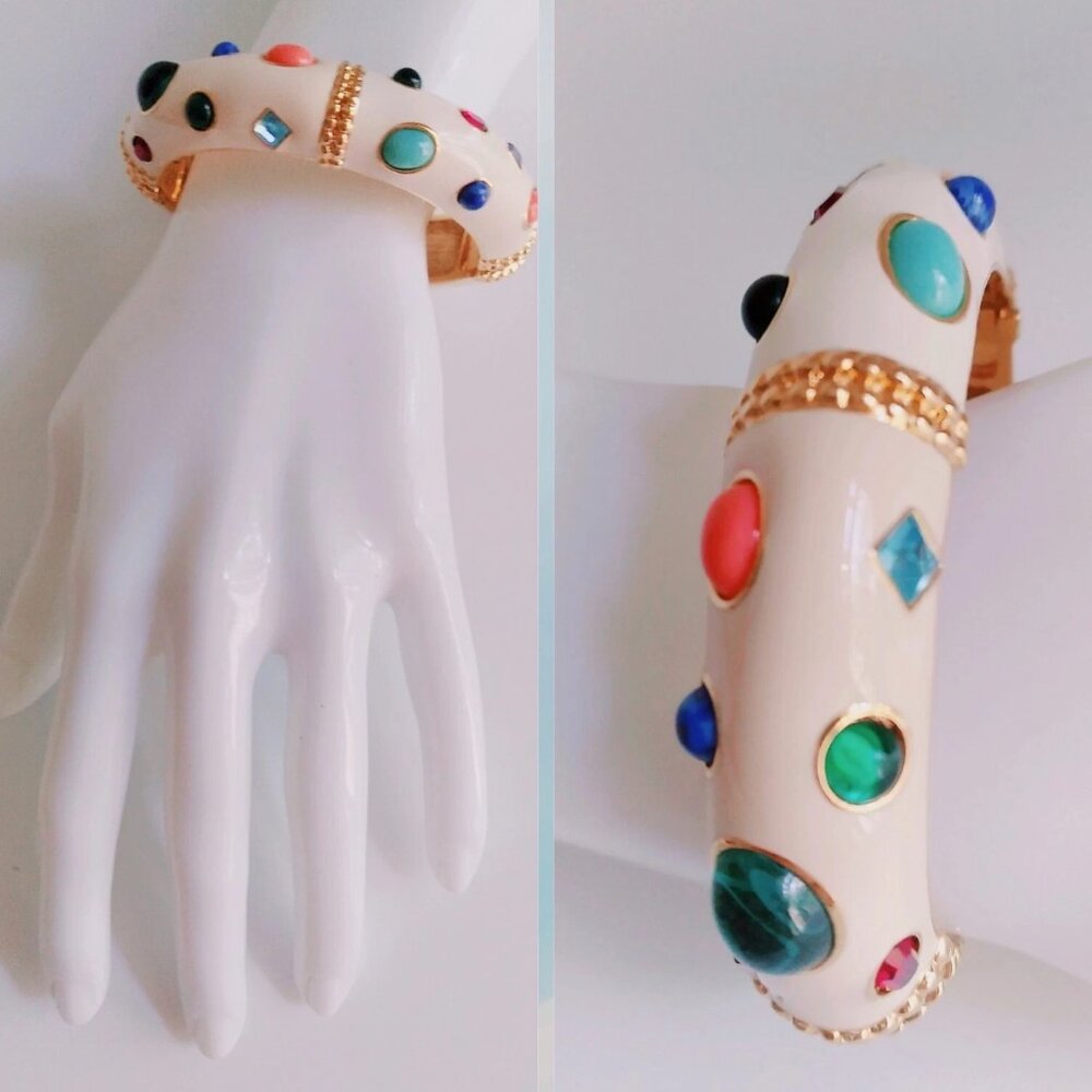 Kenneth Jay Lane White Enamel MultiGem Bracelet